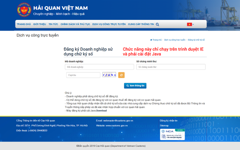 Thiết lập chữ ký số để thực hiện khai báo hải quan hàng nhập khẩu điện tử
