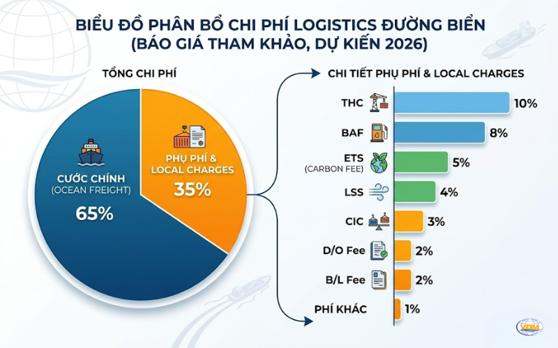 Cấu trúc các loại phụ phí vận tải đường biển và cước tàu biển quốc tế.