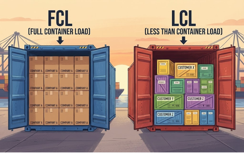 Dịch vụ gom hàng lẻ LCL đường biển từ nhiều chủ hàng khác nhau vào chung container.