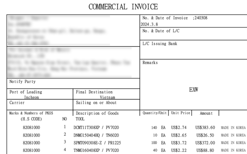 Commercial Invoice Sea Freight Transport