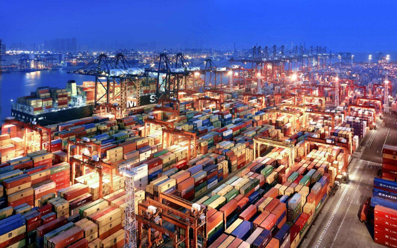 Container lạnh được tập kết và cắm điện tại bãi cảng trước khi được cẩu lên tàu vận tải đường biển.