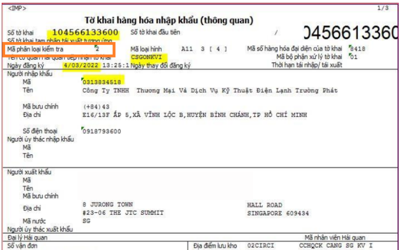 Bộ chứng từ giấy đầy đủ để phục vụ quy trình phân luồng hải quan luồng vàng