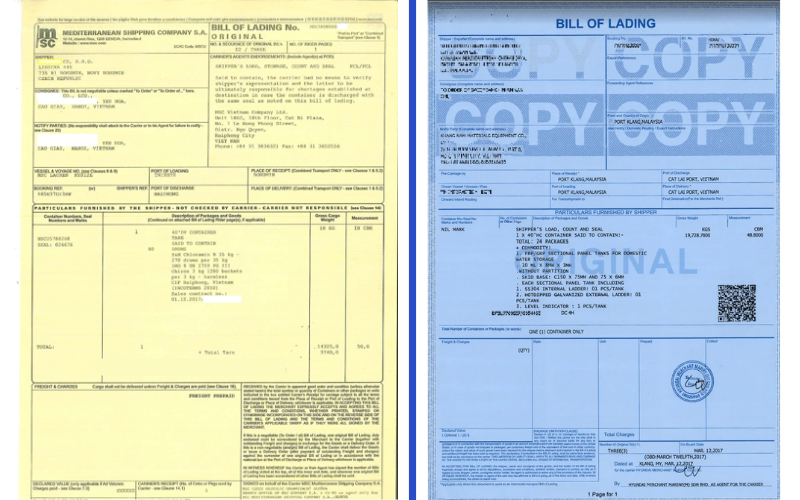 Mẫu đơn Bill of Lading khi vận chuyển hàng lẻ LCL