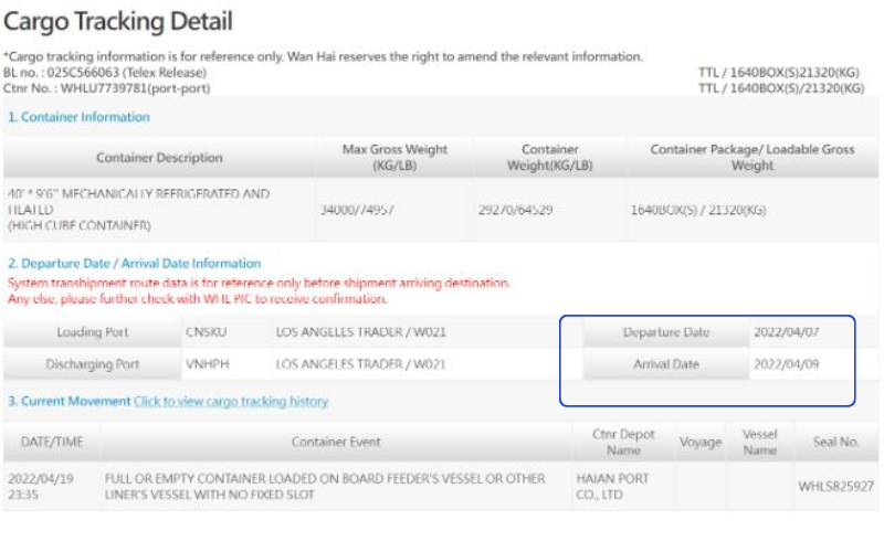 Vessel schedules with free time ETD and transit time affecting freight quote comparisons