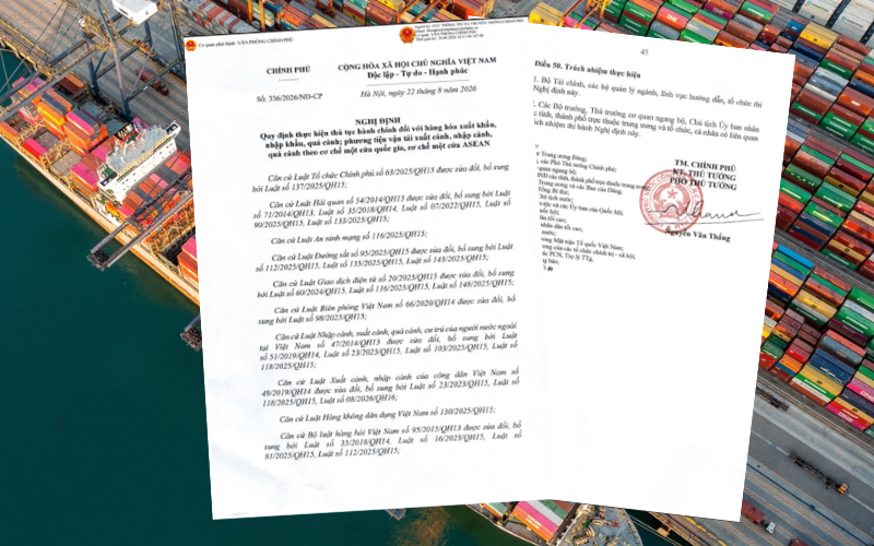 Decree 336/2026/NĐ-CP issued on August 22, 2026 on new import export regulations under the national single window mechanism