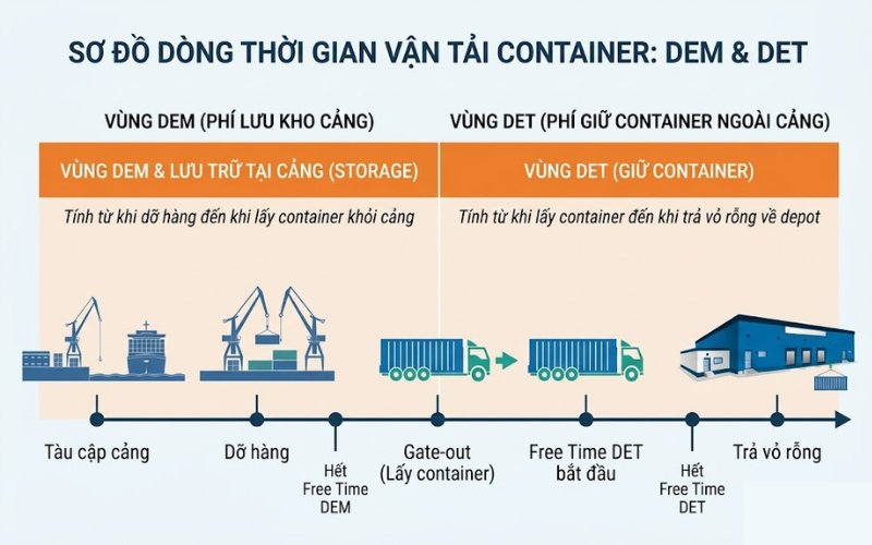 Quy trình tính phí lưu kho bãi DEM và DET chi tiết giúp chủ hàng chủ động trong chuỗi cung ứng vận tải container.