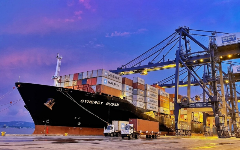 Container vessel completing procedures at a port border gate under the new import export regulations